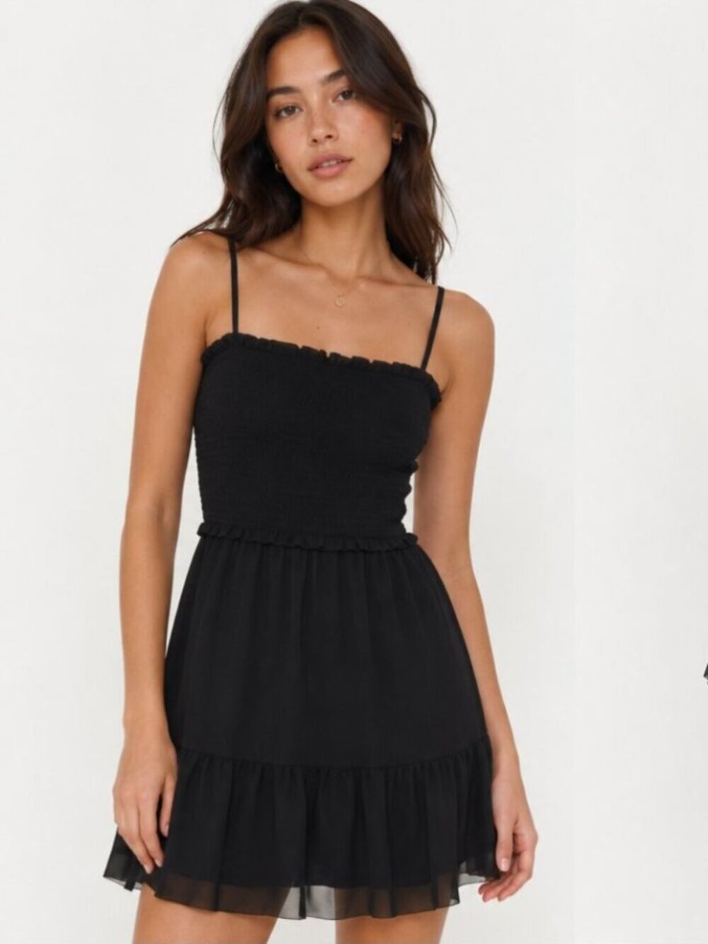 Aritzia Wilfred Tempest Sleeveless Tiered Chiffon Mini Dress Black Size Medium
